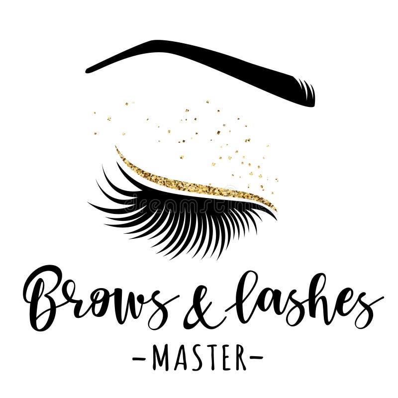 Brows and lashes gold logo. Vector illustration of lashes and brow. For beauty salon, lash extensions maker, brow master. Brows and lashes gold logo. Vector illustration of lashes and brow. For beauty salon, lash extensions maker, brow master.