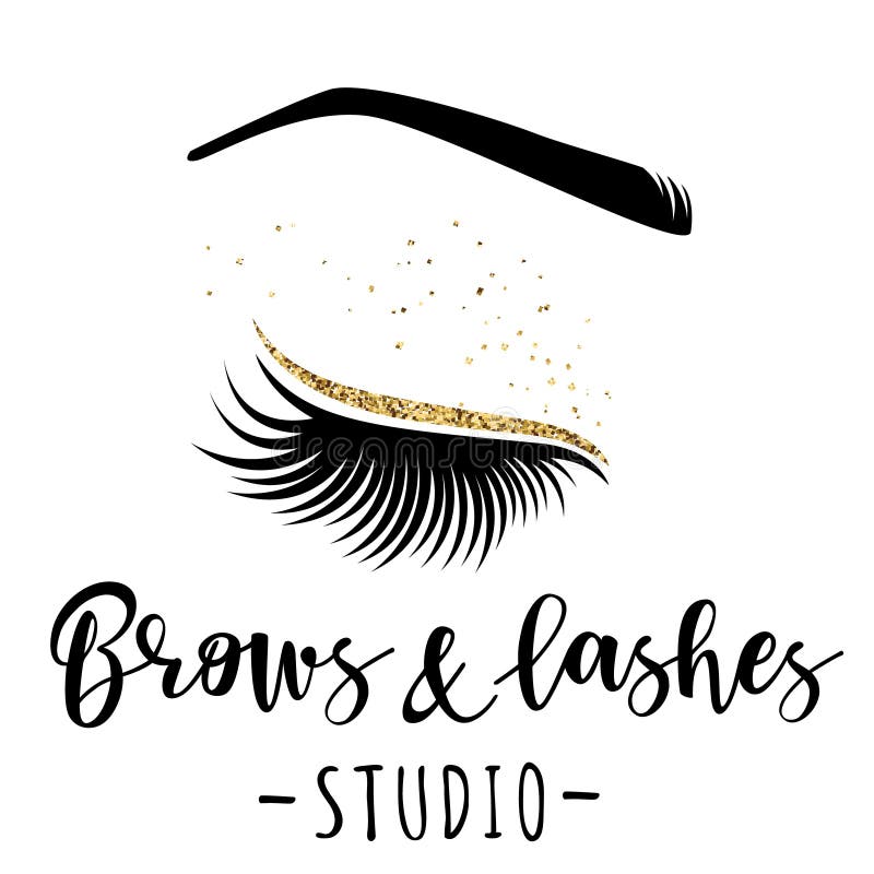 Brows and lashes gold logo. Vector illustration of lashes and brow. For beauty salon, lash extensions maker, brow master. Brows and lashes gold logo. Vector illustration of lashes and brow. For beauty salon, lash extensions maker, brow master.