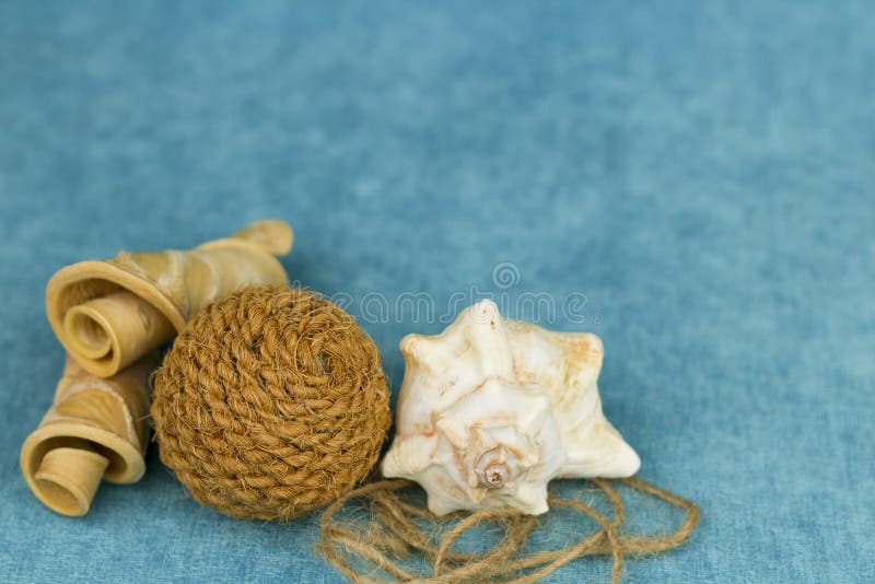 Kręceni kawałki drewno, seashell i piłka arkana zdjęcia royalty free