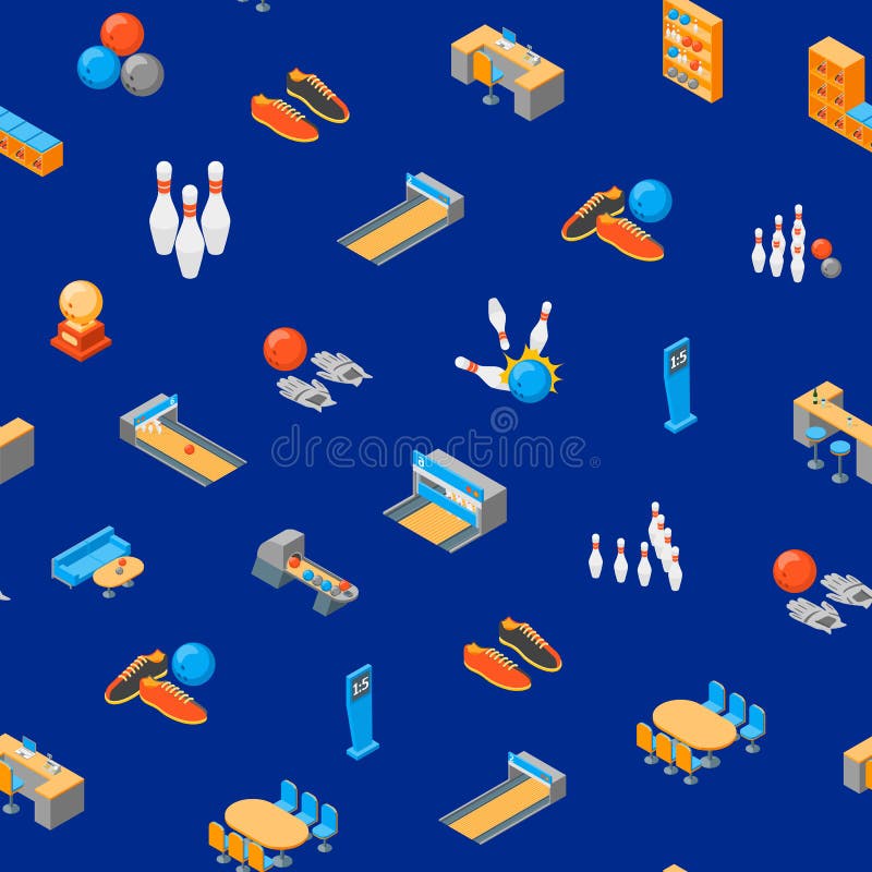 Kręgle Gemowego Bezszwowego Deseniowego tła Isometric widok wektor ilustracji Kręgle Gemowego Bezszwowego Deseniowego tła Isometric widok wektor ilustracji