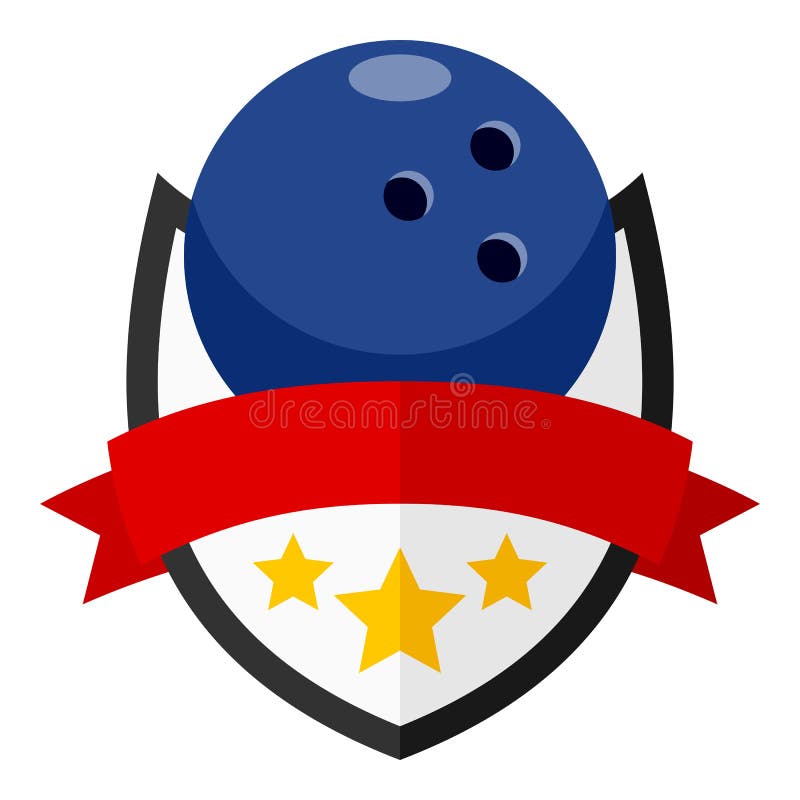 Kręgle piłki Płaski logo z faborkiem na bielu ilustracji Kręgle piłki Płaski logo z faborkiem na bielu ilustracji