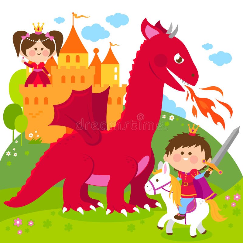 Książe ochrania pięknego princess od złego smoka royalty ilustracja Książe ochrania pięknego princess od złego smoka royalty ilustracja