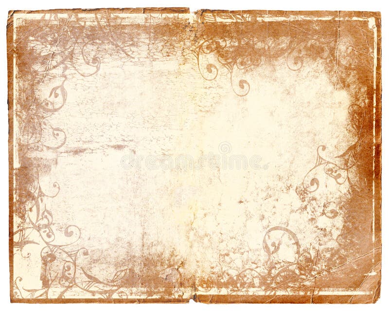 Pale damaged edge book page with grunge texture and layers of designs. Pale damaged edge book page with grunge texture and layers of designs