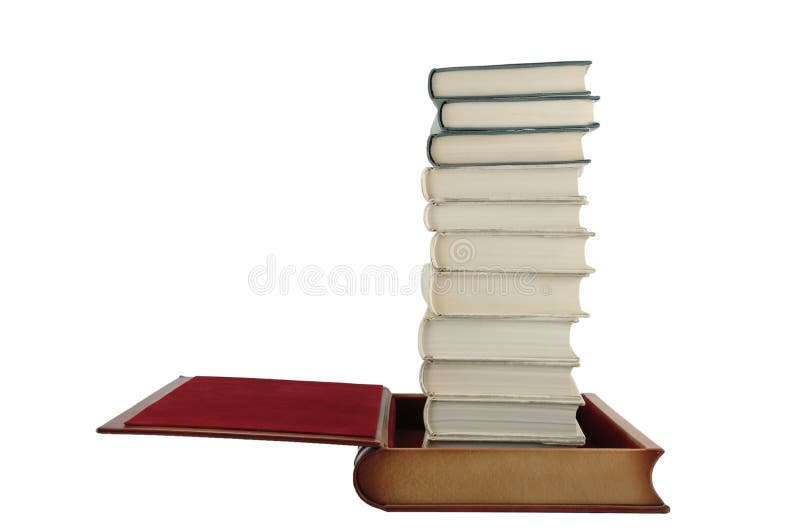 Stacked books in one big empty book isolated on white background. Stacked books in one big empty book isolated on white background