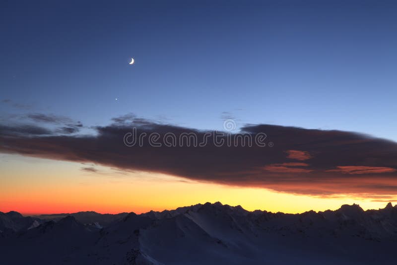 Moon over the Caucasus mountains. Moon over the Caucasus mountains