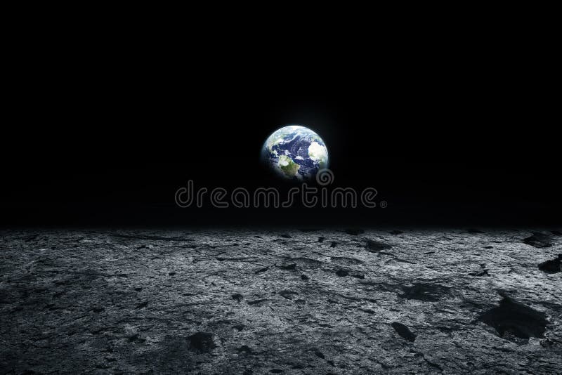Księżyc ziemia na horyzoncie i powierzchnia Astronautyczna sztuki fantazja czerń