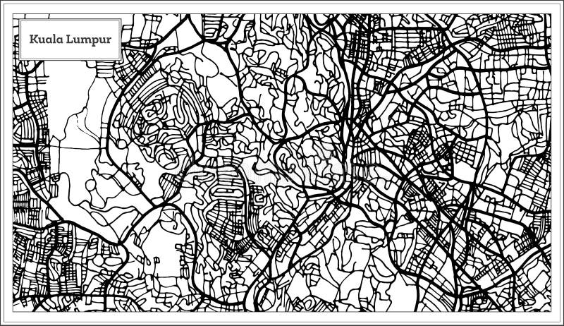 Kuala Lumpur Malaysia City Map in Black and White Color.