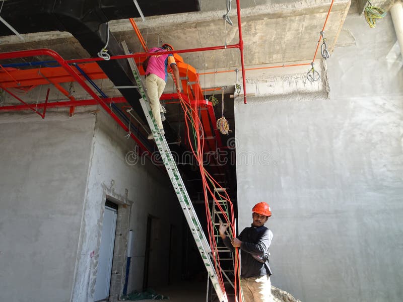 Installation of Electrical Services, Conduit, Cable Tray and Wire-ring at  the High Leve Editorial Stock Photo - Image of electricity, home: 220126983