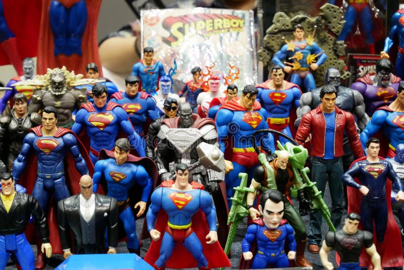 Selected focused fictional character of Superman action figures from DC movies and comic. KUALA LUMPUR, MALAYSIA -MARCH 15, 2020: Selected focused fictional stock image Selected focused fictional character of Superman action figures from DC movies and comic. KUALA LUMPUR, MALAYSIA -MARCH 15, 2020: Selected focused fictional stock image