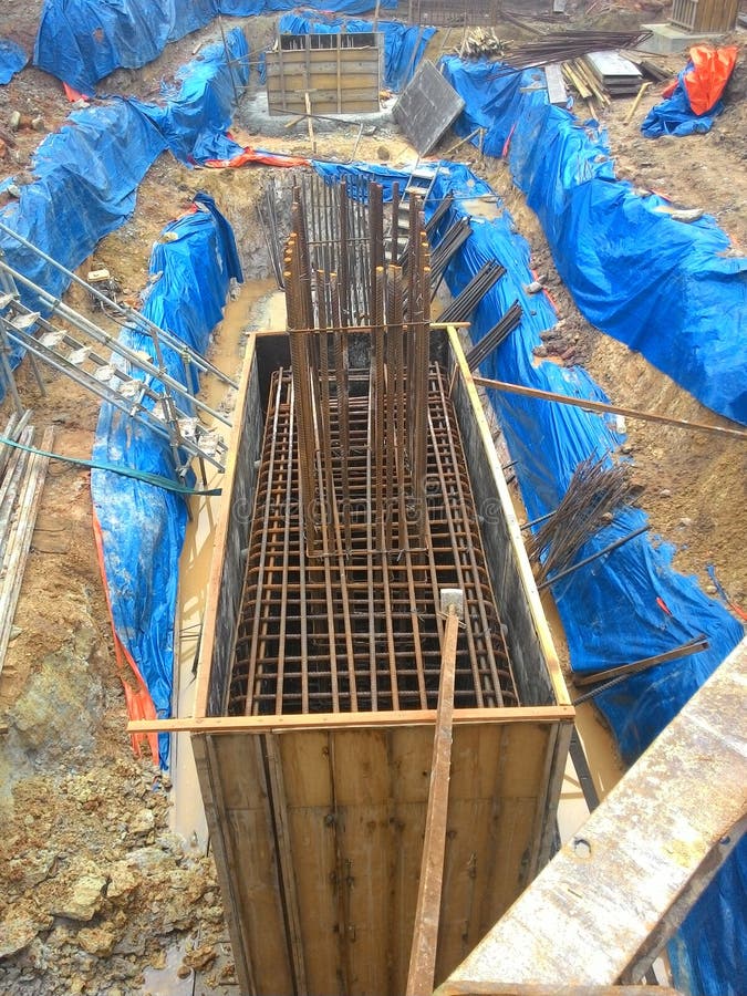 Building Foundation Work at the Construction Site. Editorial