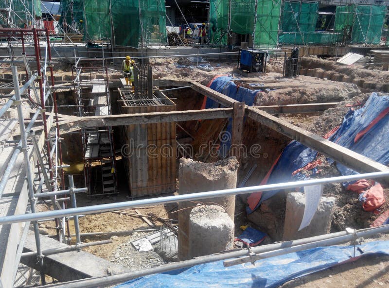 Building Foundation Work at Construction Site. Fabricated by the