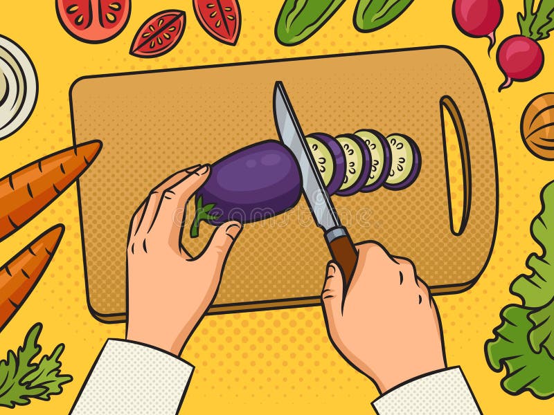 Kucharz krojenie warzyw pinup pop art raster