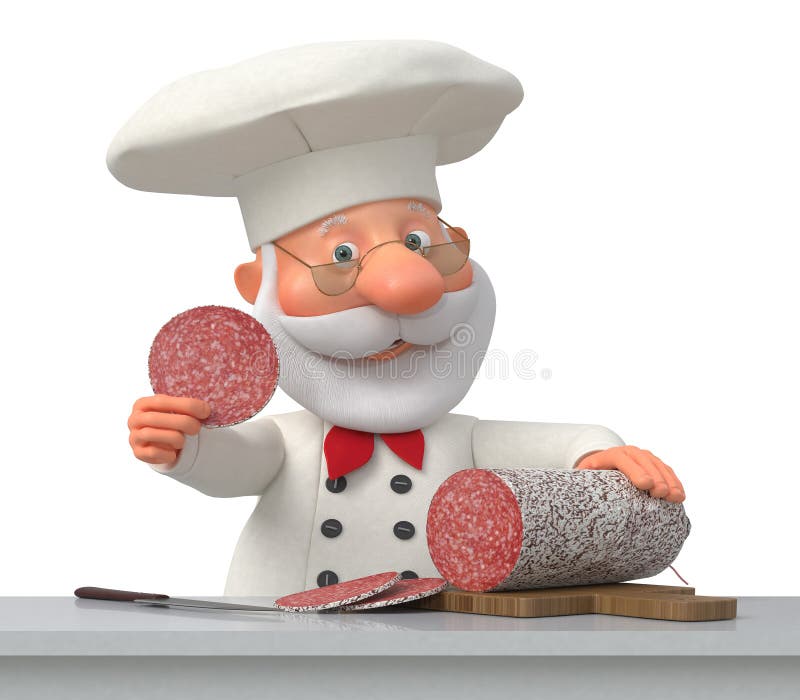 Kucharz w kuchni z kiełbasą ilustracja wektor Kucharz w kuchni z kiełbasą ilustracja wektor