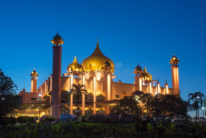 Kuching City Mosque (Masjid Bahagian) At Night, Sarawak, Stock Image