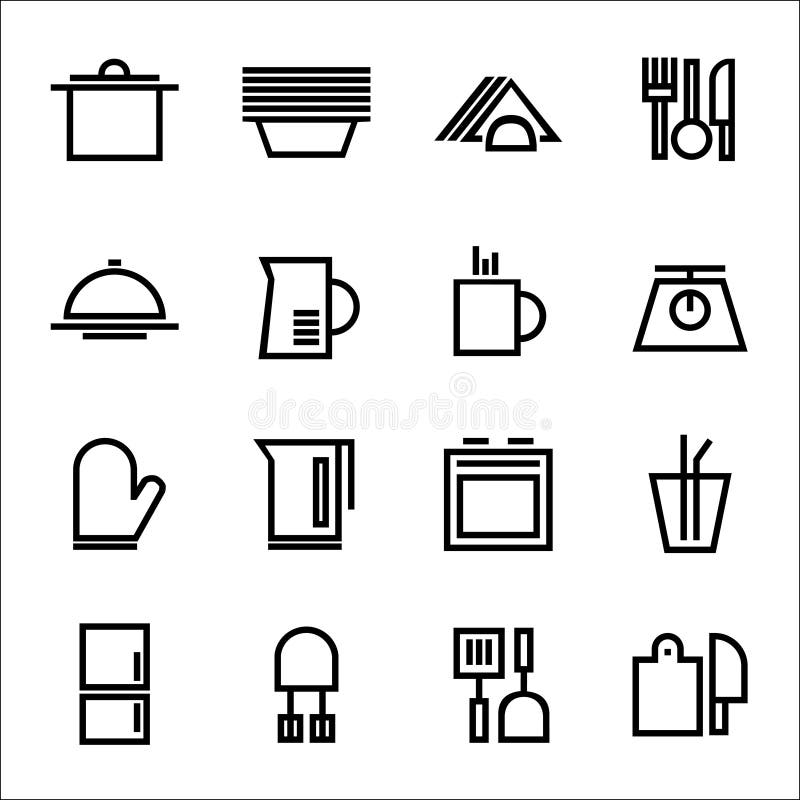 Kuchnia ustawić symbole Różnorodne rzeczy, naczynia i wyposażenie, ilustracji Kuchnia ustawić symbole Różnorodne rzeczy, naczynia i wyposażenie, ilustracji