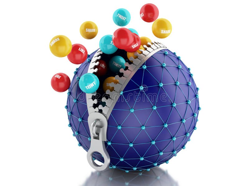 Kugel des Netzes 3d mit Reißverschluss Netz-Kommunikationskonzept vektor abbildung
