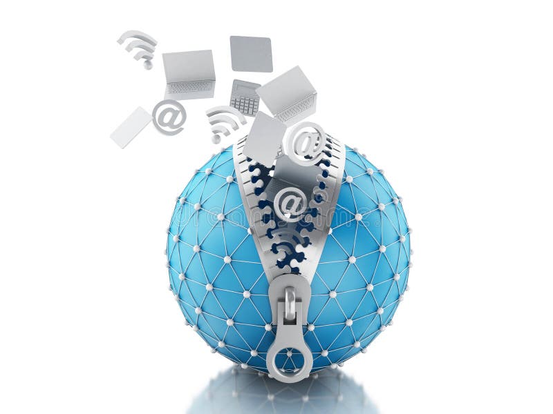 Kugel des Netzes 3d mit Reißverschluss Netz-Kommunikationskonzept lizenzfreie abbildung