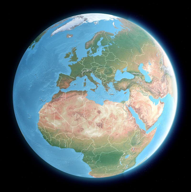 Kugelkarte des Mittelmeers und des Europas, Afrikas und der Nahe Osten-Kartographie, geografische Atlas stock abbildung