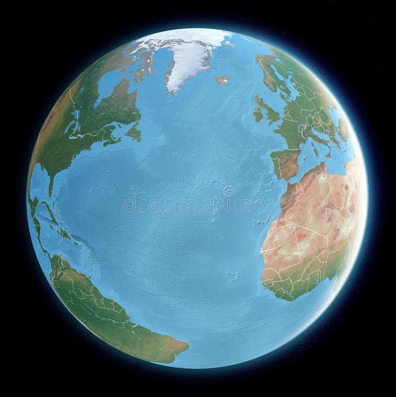 Kugelkarte von Atlantik, der Mittelmeerraum, Amerika, Afrika und Europa Kartografie, geografische Atlas stock abbildung
