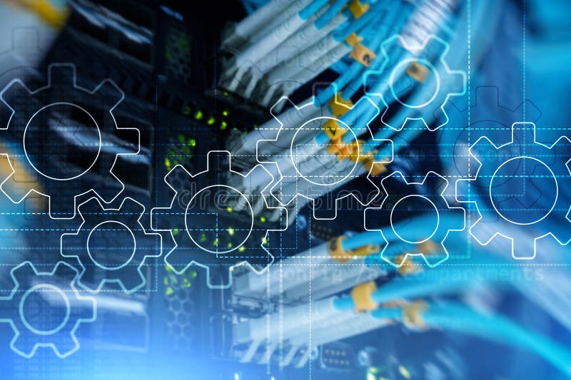Kugghjulmekanism, digital omformning, dataintegration och begrepp för digital teknologi arkivbild
