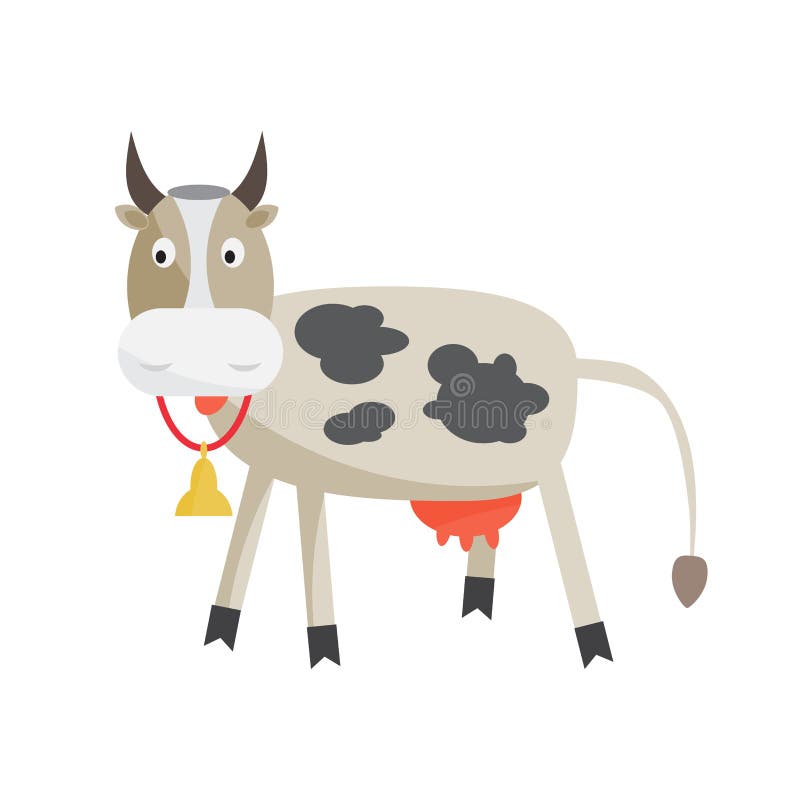 Cow with a bell around his neck. Cattle-breeding, the production of milk and beef. Cartoon flat isolated vector illustration. Cow with a bell around his neck. Cattle-breeding, the production of milk and beef. Cartoon flat isolated vector illustration