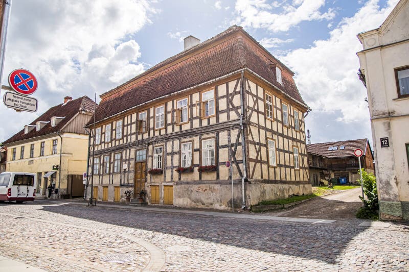 Kuldiga, Latvia - July 3, 2023: Old unesco wood house in Kuldiga Kurzeme stock photo