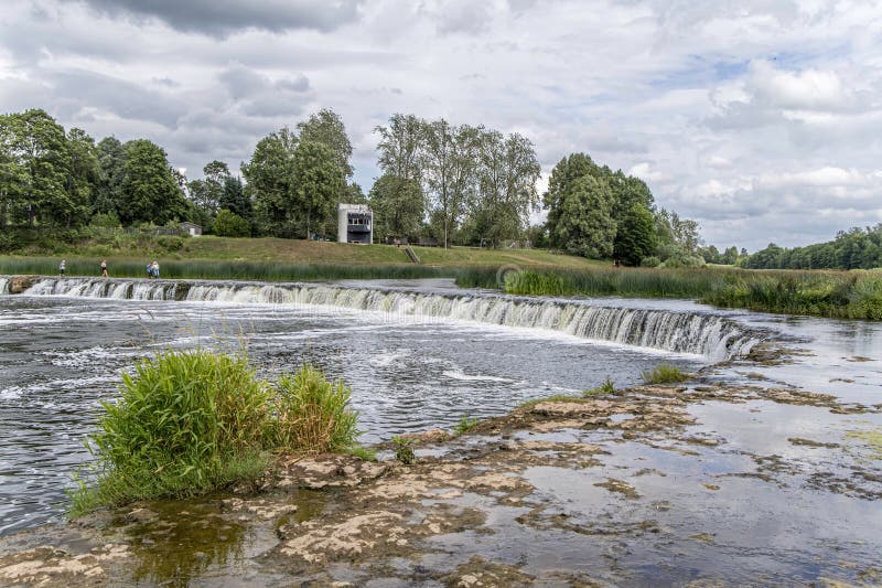 Kuldiga, Latvia - July 3, 2023: Venta Rapid waterfall. Ventas Rumba, the widest waterfall in Europe, Kuldiga, Latvia royalty free stock photography