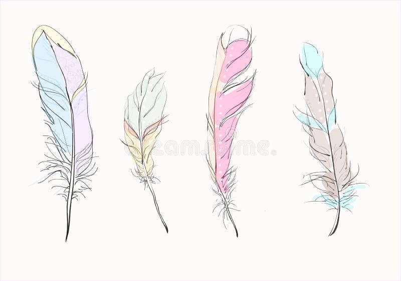 4 kulöra fjädrar royaltyfri illustrationer 4 kulöra fjädrar royaltyfri illustrationer