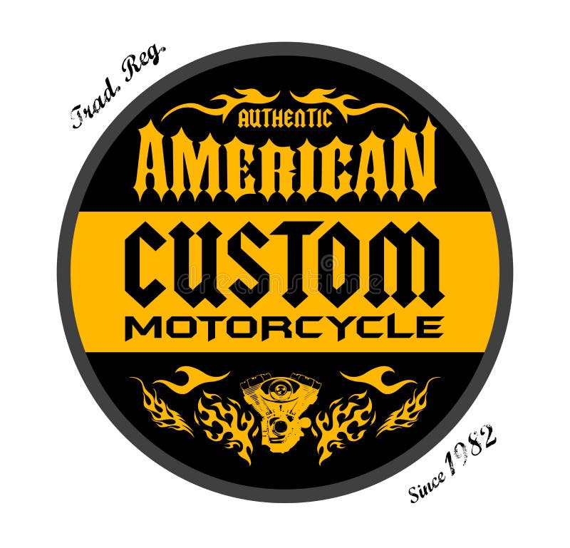 Kundenspezifisches Motorrad-amerikanischer Ausweisdruckentwurf, Vektoremblemillustration vektor abbildung Kundenspezifisches Motorrad-amerikanischer Ausweisdruckentwurf, Vektoremblemillustration vektor abbildung