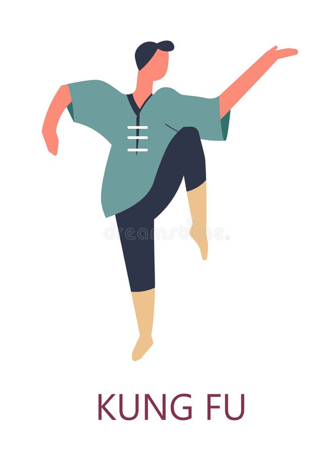 Kung fu Chińska walcząca sztuka odizolowywał męskiego charakteru ilustracja wektor