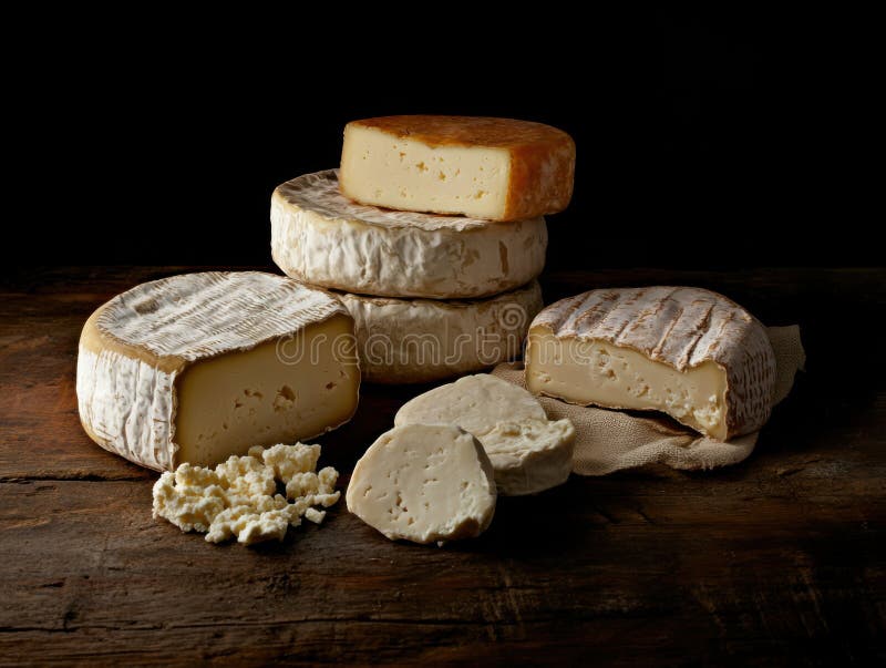 Kunskäse auf rustikalem Holztisch stock abbildung