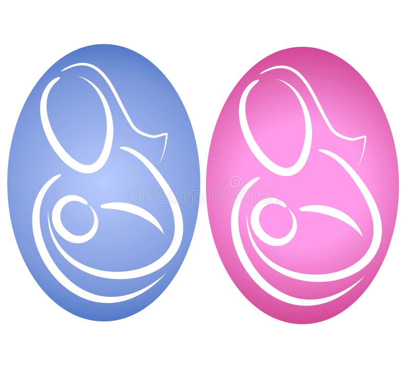 A clip art illustration of 2 decorative icons with the mother and child theme - simple lines showing a mother holding a baby. Your choice of pink or blue. A clip art illustration of 2 decorative icons with the mother and child theme - simple lines showing a mother holding a baby. Your choice of pink or blue