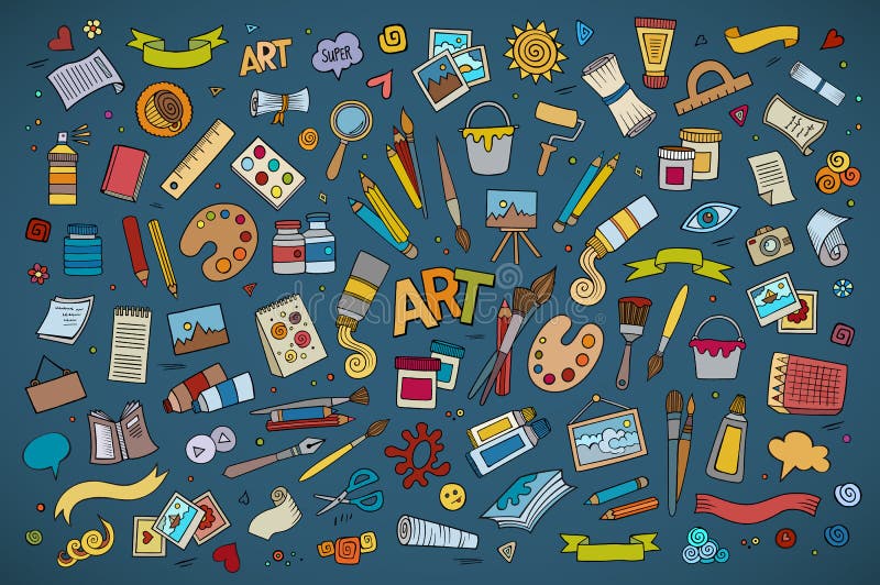 Kunst- und Handwerksvektorsymbole und -gegenstände stock abbildung Kunst- und Handwerksvektorsymbole und -gegenstände stock abbildung