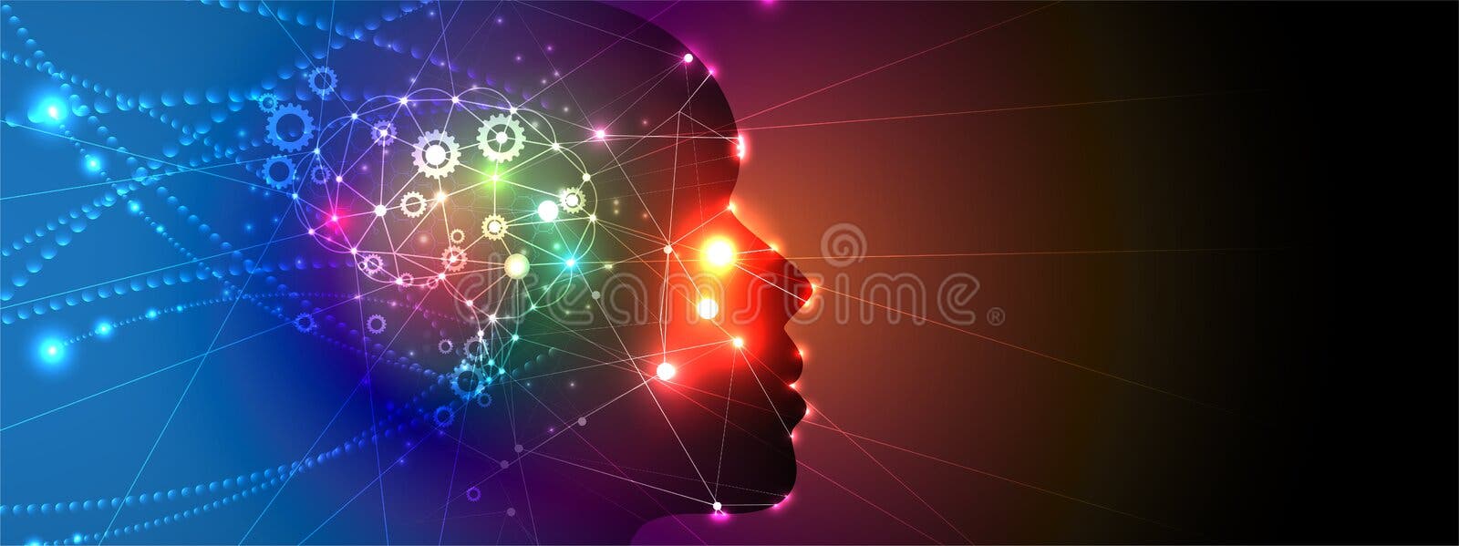 Kunstmatige intelligentievrouw met haar zoals netto neuron De achtergrond van het technologieweb Virtuele conc Kunstmatige intelligentievrouw met haar zoals netto neuron De achtergrond van het technologieweb Virtuele conc