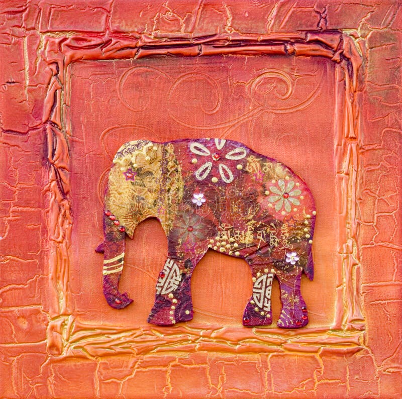 Kunstwerk met olifants Indische stijl