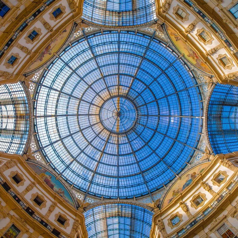 Dome in the center of Galleria Vittorio Emanuele II, Milan, Lombardy, Italy, southern Europe, shopping mall, travelling landmark, architecture detail. Dome in the center of Galleria Vittorio Emanuele II, Milan, Lombardy, Italy, southern Europe, shopping mall, travelling landmark, architecture detail