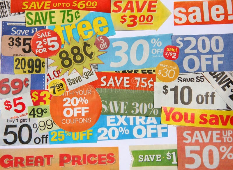 Some coupon offers,sale and great prices sign on white. Some coupon offers,sale and great prices sign on white.