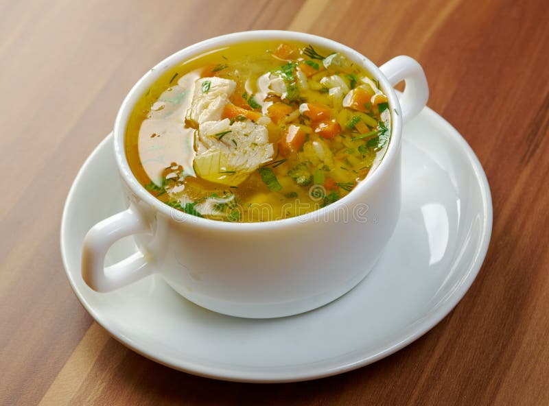 Bowl of chicken and wild rice soup with vegetables. Bowl of chicken and wild rice soup with vegetables