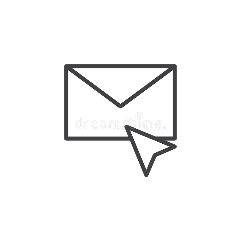 Kursoru i koperty poczty konturu ikona liniowy stylu znak dla mobilnego pojęcia i sieć projekta Klika dalej email kreskową wektorową ikonę Mysz pointeru stuknięcia symbol, logo ilustracja Piksel Perfect
