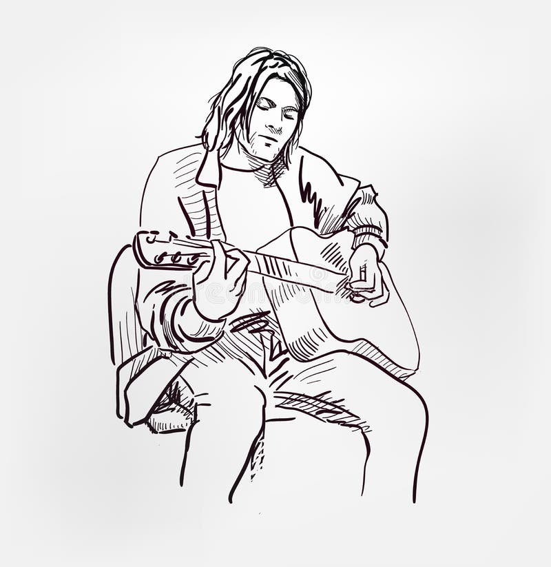 Kurt Donald Cobain rock star nirvana vector sketch style illustration