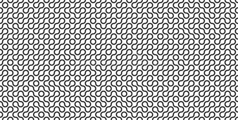 Kurvans kurvlinje för abstrakt mönster och kurva med geometriska sömlösa cirklar. svarta och vita böjda cirkelformade linjer slipa vektor illustrationer