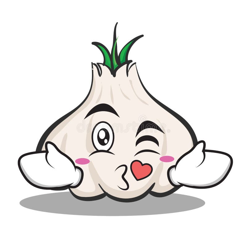 Kussend het beeldverhaalkarakter van het gezichtsknoflook stock illustratie
