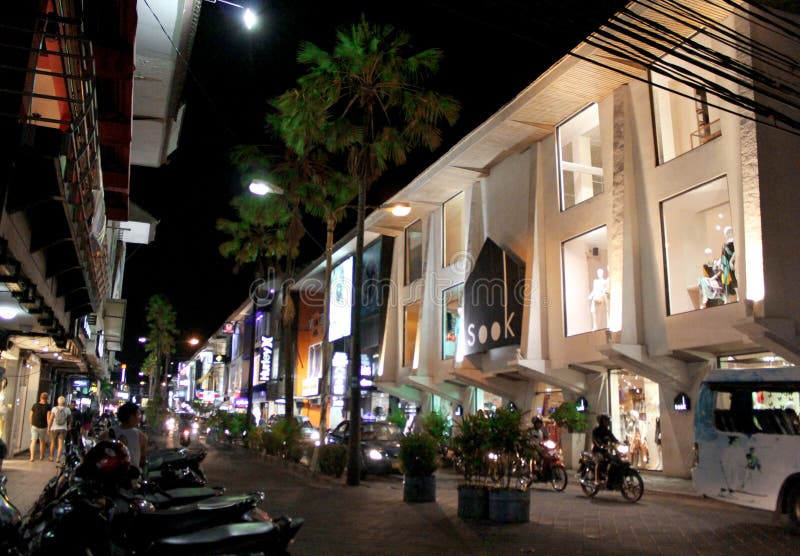 Kuta Shopping Street at Night, Kuta, Bali, Indonesia Editorial Photo