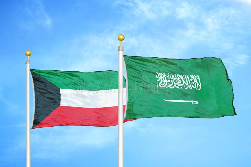 Kuwait and Saudi Arabia Table Flags Isolated on White 3D Rendering