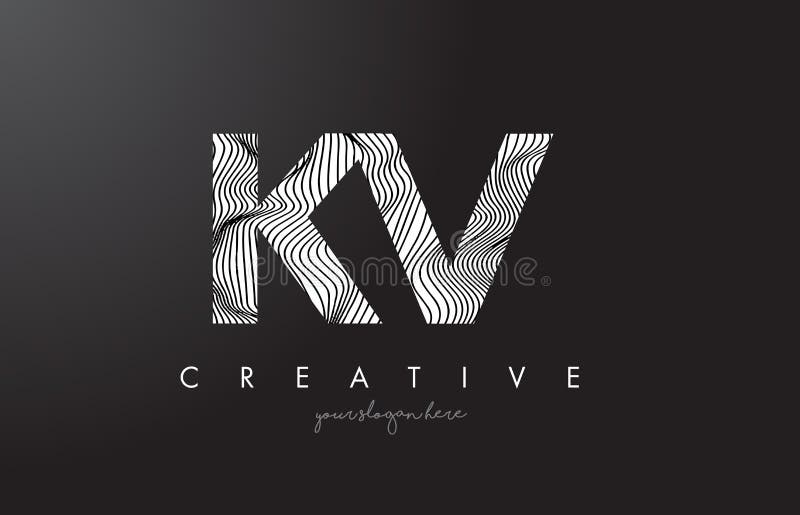Kv K V Letter Logo With Zebra Lines Texture Design Vector Stock