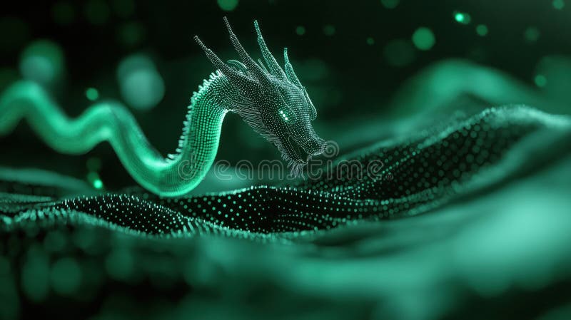 Kvantkryptografiekosystem med digital dragon i en framtida utformning royaltyfri illustrationer