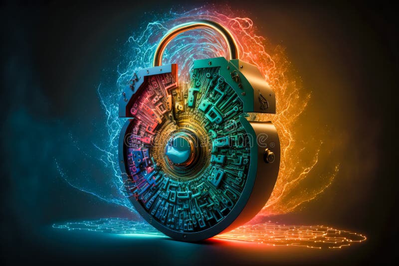 Kvantkryptografilåssymbol för blockkedjesäkerhet stock illustrationer