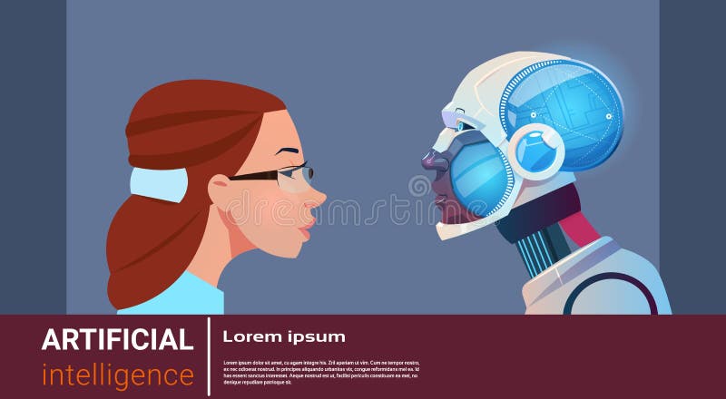 Kvinna för konstgjord intelligens med den moderna roboten Brain Technology vektor illustrationer