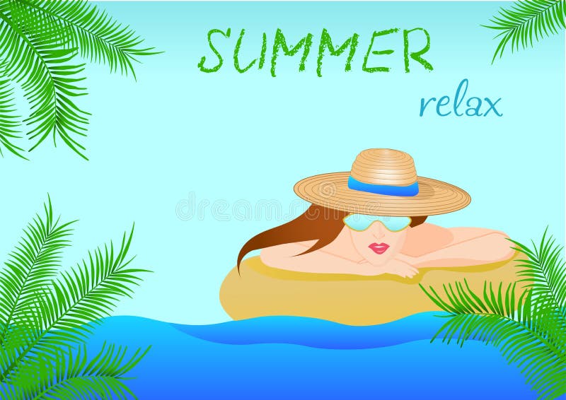 Kvinna i en hatt och solglasögon som kopplar av på en strand i sommar Id?rikt akvarium med lilla goldfis royaltyfri illustrationer Kvinna i en hatt och solglasögon som kopplar av på en strand i sommar Id?rikt akvarium med lilla goldfis royaltyfri illustrationer