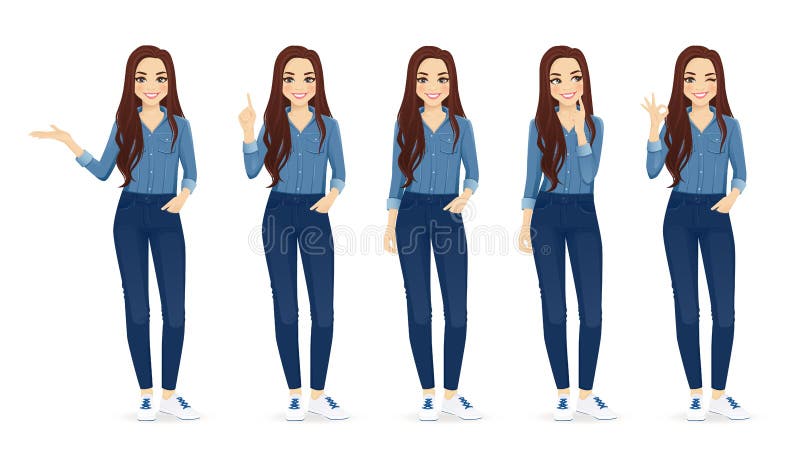 Kvinna i jeansupps? ttning stock illustrationer
